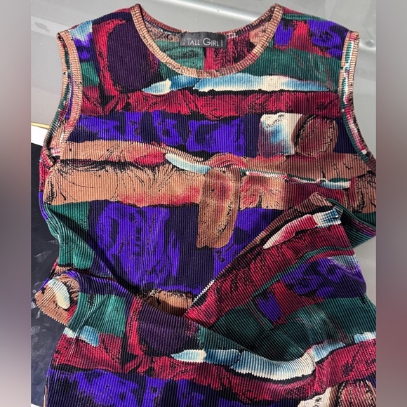 👚Exquisite Vintage Tall Girl Multi Coloured Pleated Sleeveless Top - Ladies L - Picture 14 of 16